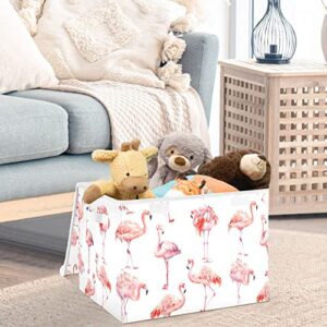 CaTaKu Flamingo White Storage Bins with Lids and Handles, Fabric Large Storage Container Cube Basket with Lid Decorative Storage Boxes for Organizing Clothes