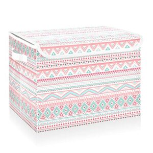 cataku ethnic pink blue storage bins with lids and handles, fabric large storage container cube basket with lid decorative storage boxes for organizing clothes