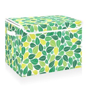 CaTaKu Abstract Leaf Storage Bins with Lids and Handles, Fabric Large Storage Container Cube Basket with Lid Decorative Storage Boxes for Organizing Clothes