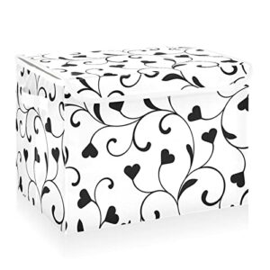 cataku hearts white black storage bins with lids and handles, fabric large storage container cube basket with lid decorative storage boxes for organizing clothes