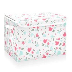 CaTaKu Hearts Leaves Storage Bins with Lids and Handles, Fabric Large Storage Container Cube Basket with Lid Decorative Storage Boxes for Organizing Clothes