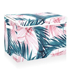 cataku tropical storage bins with lids and handles, palm leaves fabric large storage container cube basket with lid decorative storage boxes for organizing clothes
