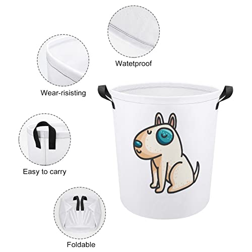 Little Cartoon Bull Terrier Dog Large Laundry Basket Hamper Bag Washing with Handles for College Dorm Portable