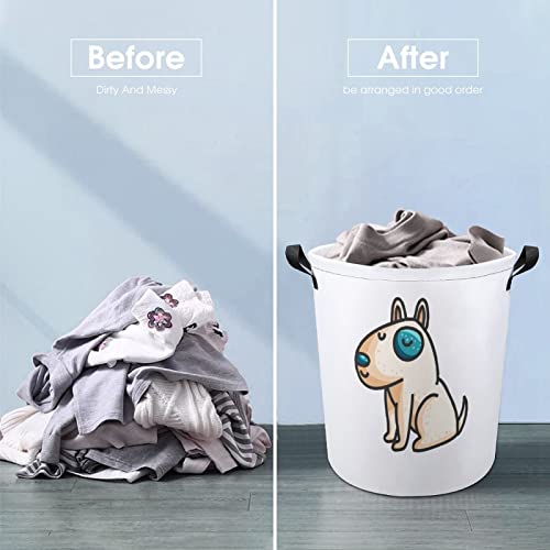 Little Cartoon Bull Terrier Dog Large Laundry Basket Hamper Bag Washing with Handles for College Dorm Portable