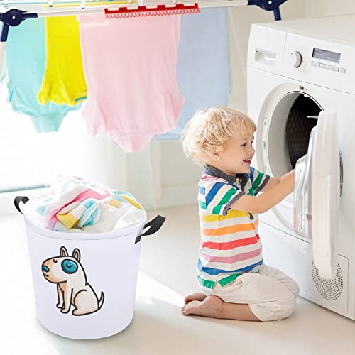 Little Cartoon Bull Terrier Dog Large Laundry Basket Hamper Bag Washing with Handles for College Dorm Portable