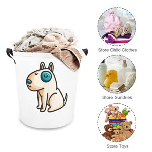 Little Cartoon Bull Terrier Dog Large Laundry Basket Hamper Bag Washing with Handles for College Dorm Portable