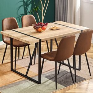 jufu 5 piece kitchen dining table set,modern rectangle wood dining table,fabric dining chairs 4,ideal for home,kitchen dining room (brown, table+4 chairs)