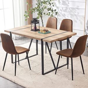 JUFU 5 Piece Kitchen Dining Table Set,Modern Rectangle Wood Dining Table,Fabric Dining Chairs 4,Ideal for Home,Kitchen Dining Room (Brown, Table+4 Chairs)