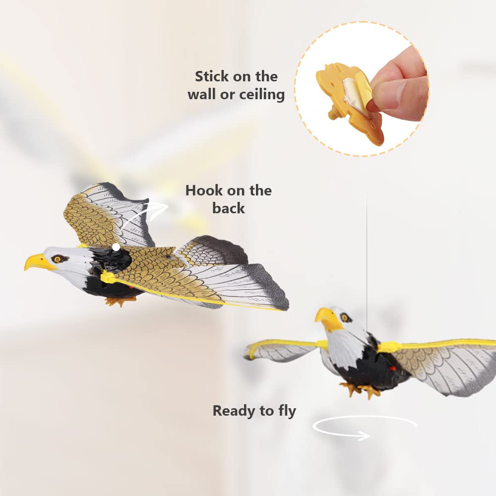 soputry Flying Toy for Cats, Simulation Bird Interactive Cat Toy for Indoor Cats, Funny Rotating Electric Flying Bird Interactive Animals Toys for Cats Kitten Play Chase Exercise (Eagle & Parrot)