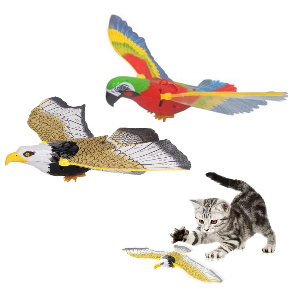 soputry Flying Toy for Cats, Simulation Bird Interactive Cat Toy for Indoor Cats, Funny Rotating Electric Flying Bird Interactive Animals Toys for Cats Kitten Play Chase Exercise (Eagle & Parrot)