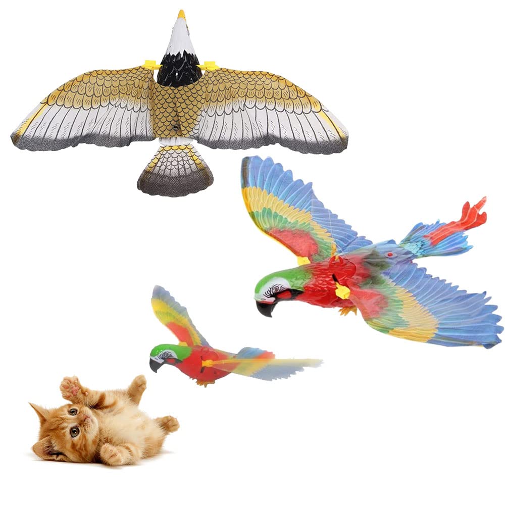 soputry Flying Toy for Cats, Simulation Bird Interactive Cat Toy for Indoor Cats, Funny Rotating Electric Flying Bird Interactive Animals Toys for Cats Kitten Play Chase Exercise (Eagle & Parrot)