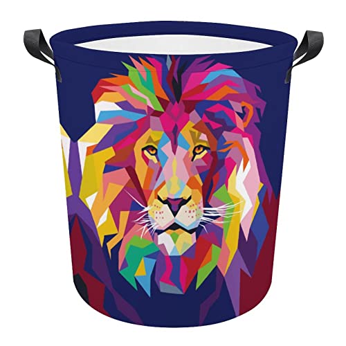 Colorful Lion Head Large Laundry Basket Hamper Bag Washing with Handles for College Dorm Portable