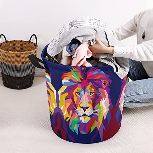 Colorful Lion Head Large Laundry Basket Hamper Bag Washing with Handles for College Dorm Portable