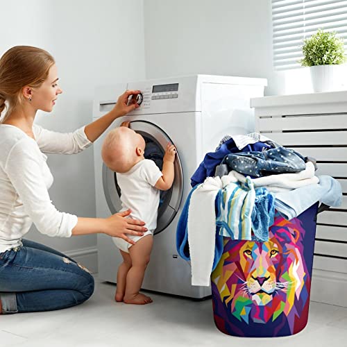 Colorful Lion Head Large Laundry Basket Hamper Bag Washing with Handles for College Dorm Portable