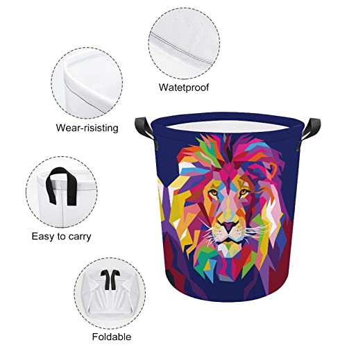 Colorful Lion Head Large Laundry Basket Hamper Bag Washing with Handles for College Dorm Portable