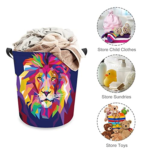 Colorful Lion Head Large Laundry Basket Hamper Bag Washing with Handles for College Dorm Portable