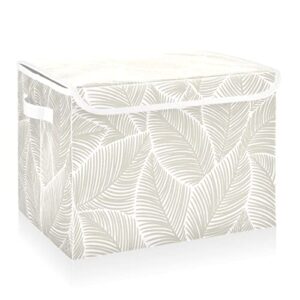 CaTaKu Abstract Grey Leaves Storage Bins with Lids and Handles, Fabric Large Storage Container Cube Basket with Lid Decorative Storage Boxes for Organizing Clothes