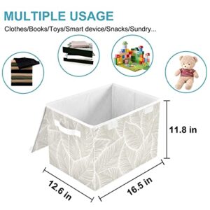 CaTaKu Abstract Grey Leaves Storage Bins with Lids and Handles, Fabric Large Storage Container Cube Basket with Lid Decorative Storage Boxes for Organizing Clothes