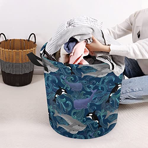 Whales Beautiful Ocean Giants Large Laundry Basket Hamper Bag Washing with Handles for College Dorm Portable