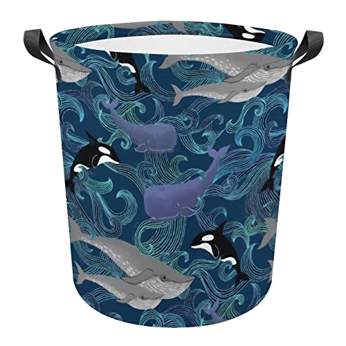 Whales Beautiful Ocean Giants Large Laundry Basket Hamper Bag Washing with Handles for College Dorm Portable