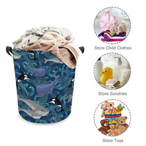 Whales Beautiful Ocean Giants Large Laundry Basket Hamper Bag Washing with Handles for College Dorm Portable