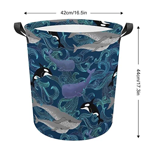 Whales Beautiful Ocean Giants Large Laundry Basket Hamper Bag Washing with Handles for College Dorm Portable