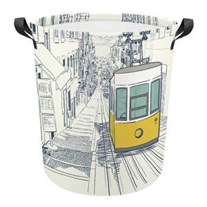 quiet street tram in lisbon large laundry basket hamper bag washing with handles for college dorm portable