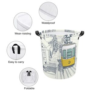 Quiet Street Tram in Lisbon Large Laundry Basket Hamper Bag Washing with Handles for College Dorm Portable