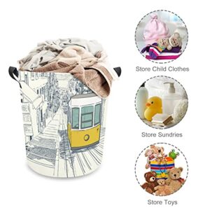 Quiet Street Tram in Lisbon Large Laundry Basket Hamper Bag Washing with Handles for College Dorm Portable