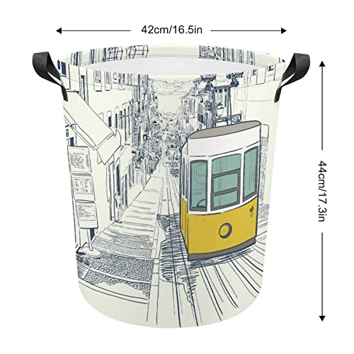 Quiet Street Tram in Lisbon Large Laundry Basket Hamper Bag Washing with Handles for College Dorm Portable