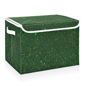 cataku emerald green glitter storage bins with lids and handles, fabric large storage container cube basket with lid decorative storage boxes for organizing clothes