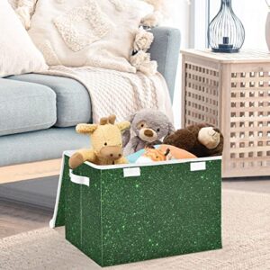 CaTaKu Emerald Green Glitter Storage Bins with Lids and Handles, Fabric Large Storage Container Cube Basket with Lid Decorative Storage Boxes for Organizing Clothes