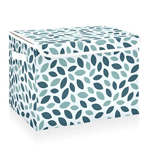 CaTaKu Abstract Leaves Storage Bins with Lids and Handles, Fabric Large Storage Container Cube Basket with Lid Decorative Storage Boxes for Organizing Clothes