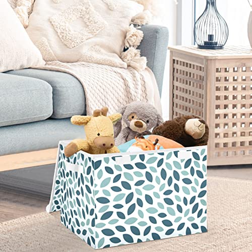 CaTaKu Abstract Leaves Storage Bins with Lids and Handles, Fabric Large Storage Container Cube Basket with Lid Decorative Storage Boxes for Organizing Clothes