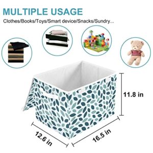 CaTaKu Abstract Leaves Storage Bins with Lids and Handles, Fabric Large Storage Container Cube Basket with Lid Decorative Storage Boxes for Organizing Clothes