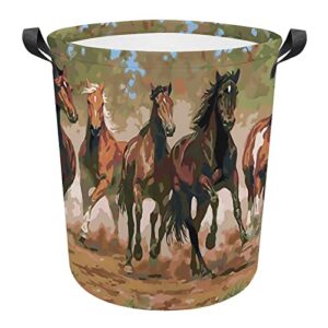 watercolor horses large laundry basket hamper bag washing with handles for college dorm portable