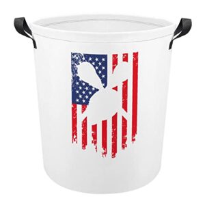 Lacrosse Helmet and Sticks American Flag Large Laundry Basket Hamper Bag Washing with Handles for College Dorm Portable