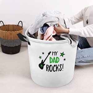 My Dad Rocks Large Laundry Basket Hamper Bag Washing with Handles for College Dorm Portable