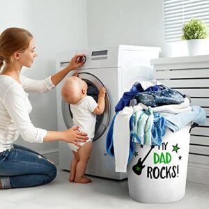 My Dad Rocks Large Laundry Basket Hamper Bag Washing with Handles for College Dorm Portable