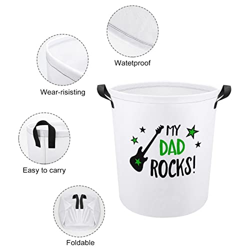 My Dad Rocks Large Laundry Basket Hamper Bag Washing with Handles for College Dorm Portable