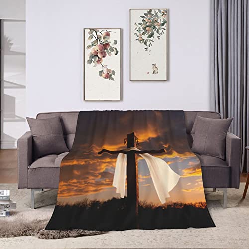 JSHXJBWR Easter Cross Throw Blanket Warm Cozy Lightweight Blankets Easter Gift Flannel Blanket for Sofa Couch Bed Office Holiday Decorative 60"X50"