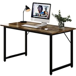 MJWDP Office Table A Simple Industrial Style Computer Desk Home Office Writing Desk Black Metal Frame Charcoal Wood Color