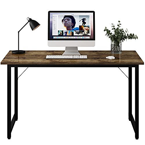 MJWDP Office Table A Simple Industrial Style Computer Desk Home Office Writing Desk Black Metal Frame Charcoal Wood Color