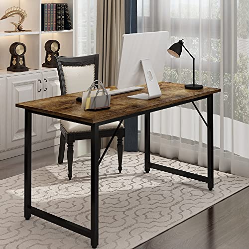 MJWDP Office Table A Simple Industrial Style Computer Desk Home Office Writing Desk Black Metal Frame Charcoal Wood Color