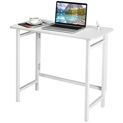 MJWDP Folding Desk Office Computer Desk PC Laptop Writing Desk Home Office Workstation White Portab