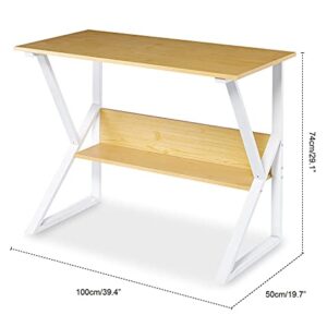 MJWDP 39X20X29Inch K-Shaped Computer Desk w/Shelf PC Laptop Table Study Workstation Office Home