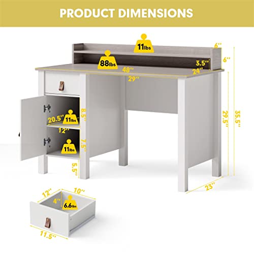 MJWDP Computer Desk Home Office Writing Workstation with Drawers and Kitchen Cabinets White