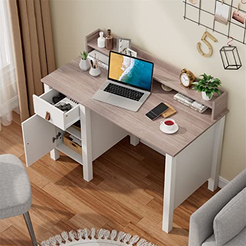 MJWDP Computer Desk Home Office Writing Workstation with Drawers and Kitchen Cabinets White