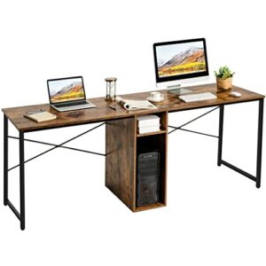 mjwdp 2 person computer desk dual workbench with storage black/country style storage shelf for home office (color : e, size : 79"x 24"x 30")