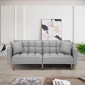 lch modern tuft futon couch convertible loveseat sleeper reclining sofa bed twin size with arms and 2 pillows for living room, light grey